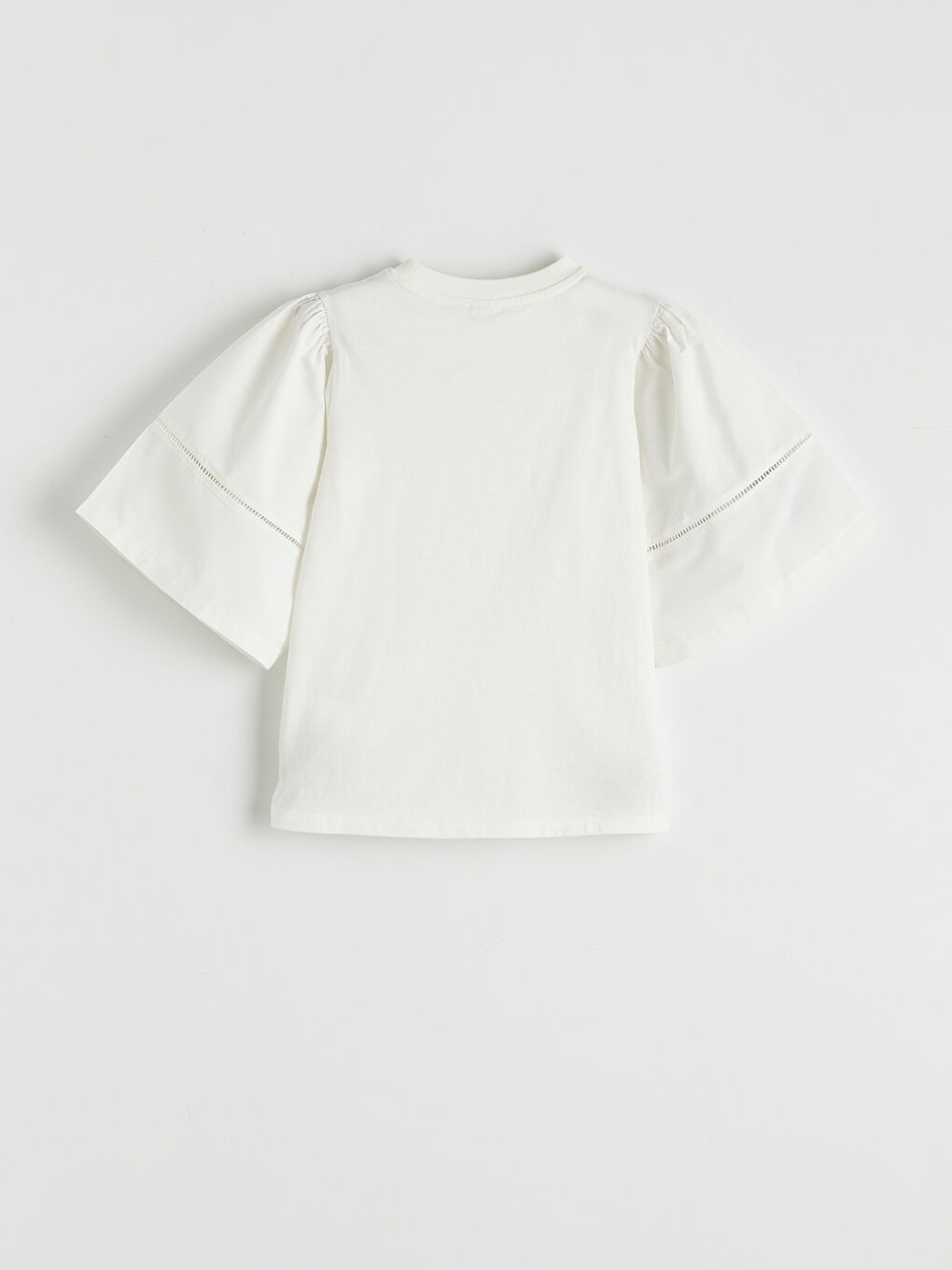 Ekru Bisiklet Yaka Kız Çocuk Tişört-3