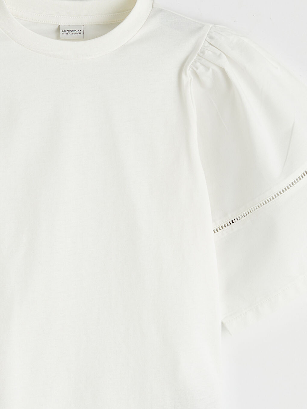 Ekru Bisiklet Yaka Kız Çocuk Tişört-4