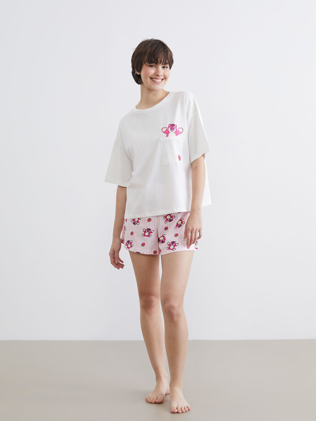 Pembe Toy Story Baskılı Kadın Şort Pijama Altı-1
