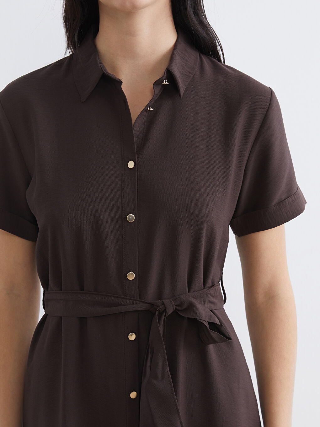 فستان قميص بني امرأة-2