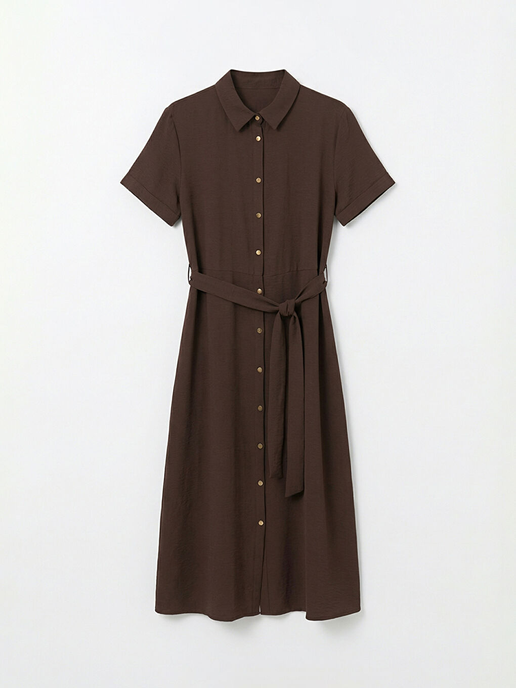 Kahverengi Beli Kuşaklı Gömlek Elbise