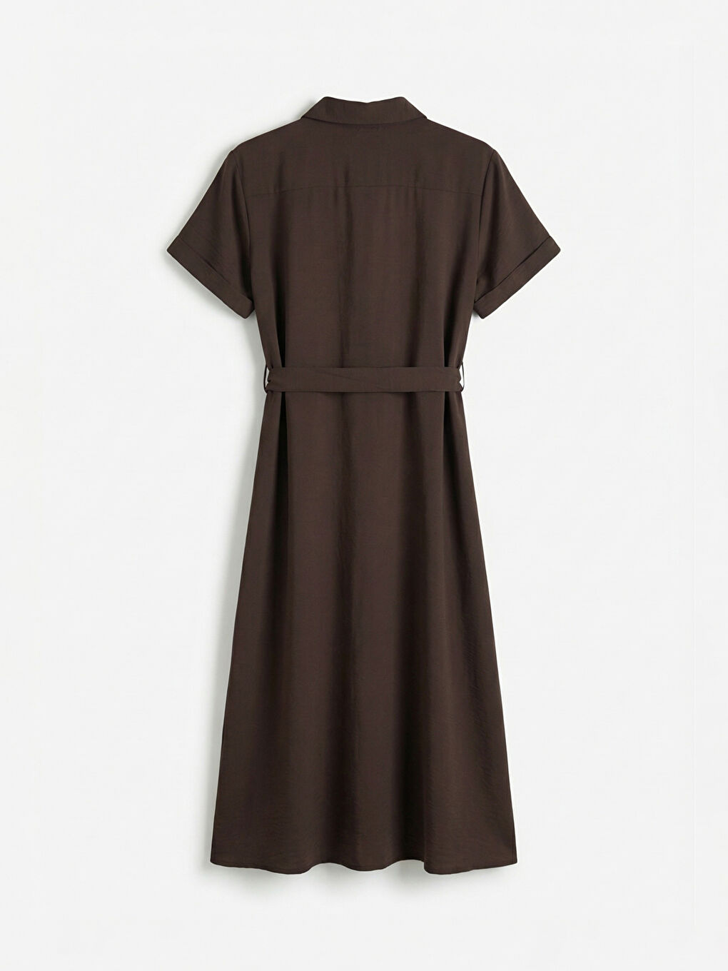 Kahverengi Beli Kuşaklı Gömlek Elbise-1