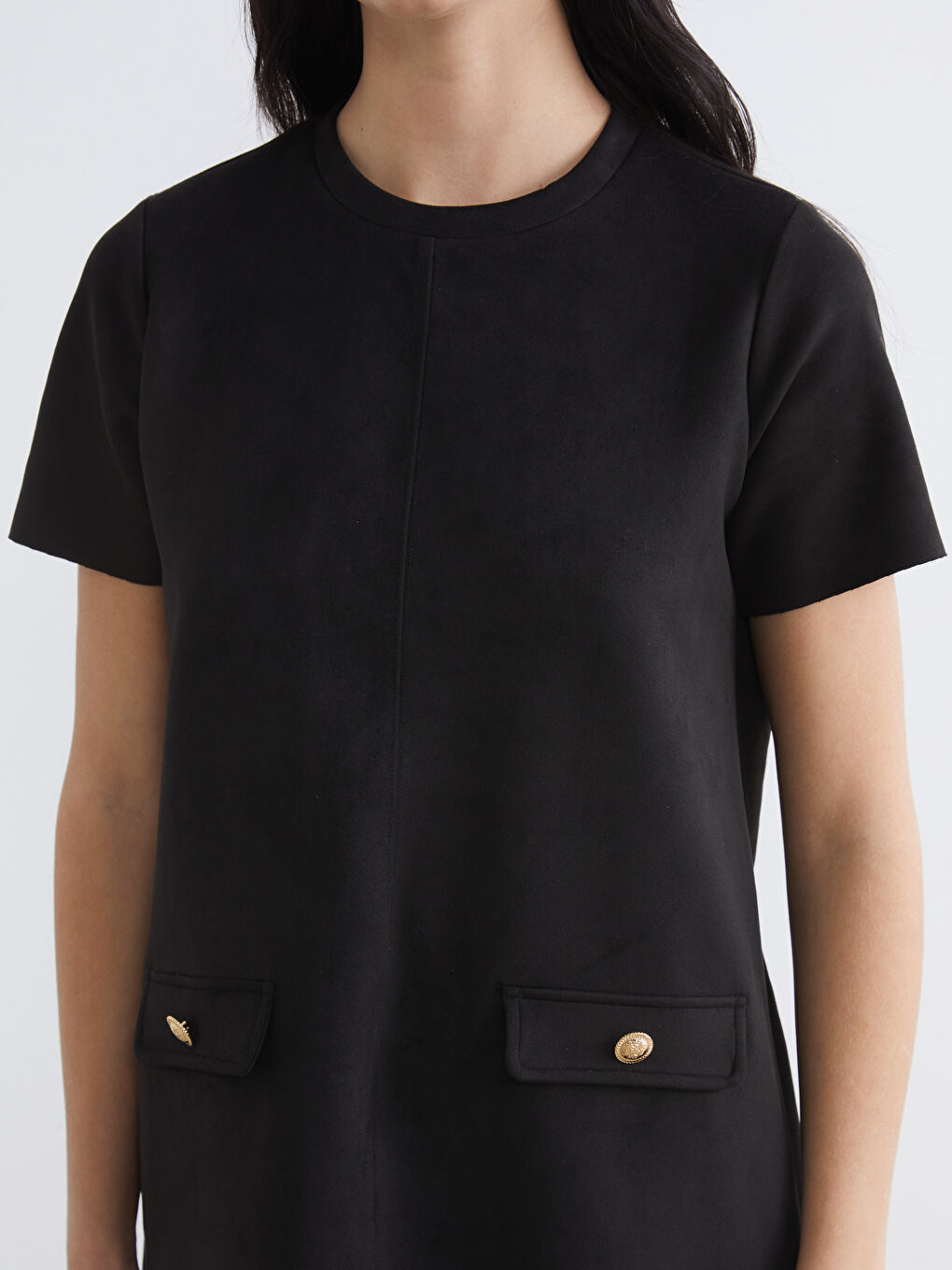 Suede-look mini dress with a crew neck.-2