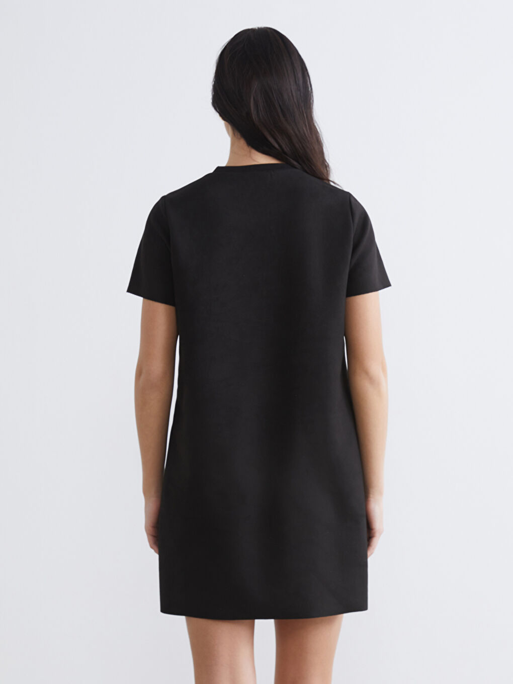 Suede-look mini dress with a crew neck.-3