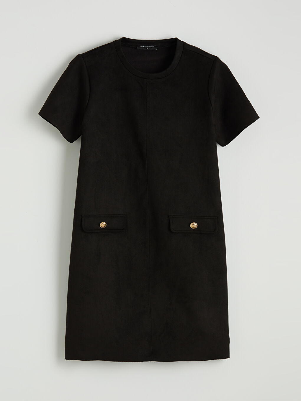 Suede-look mini dress with a crew neck.-4