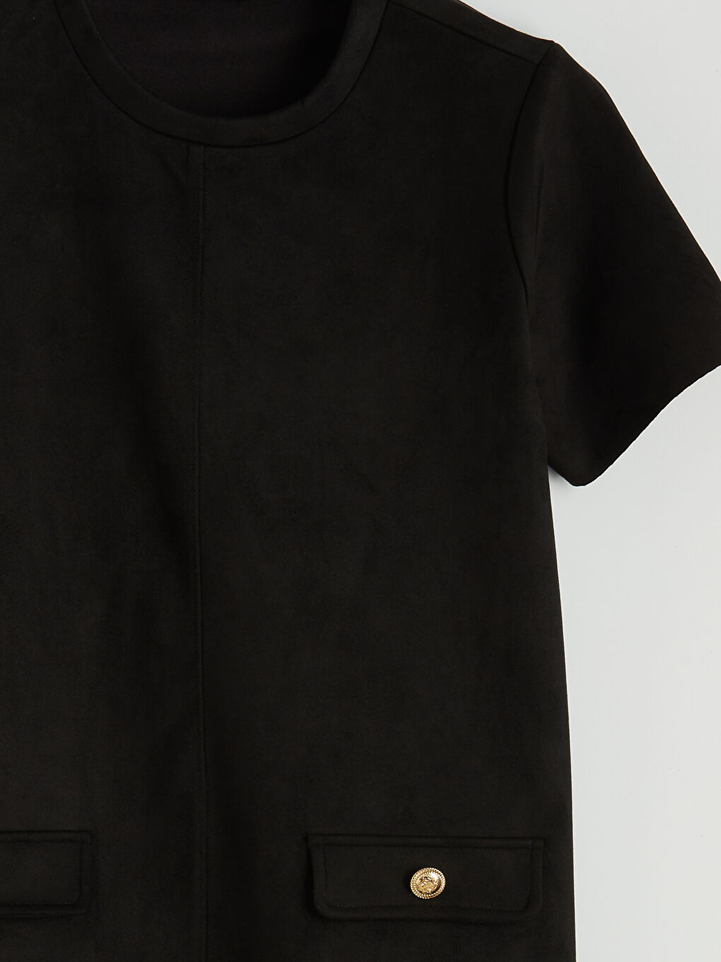 Suede-look mini dress with a crew neck.-5