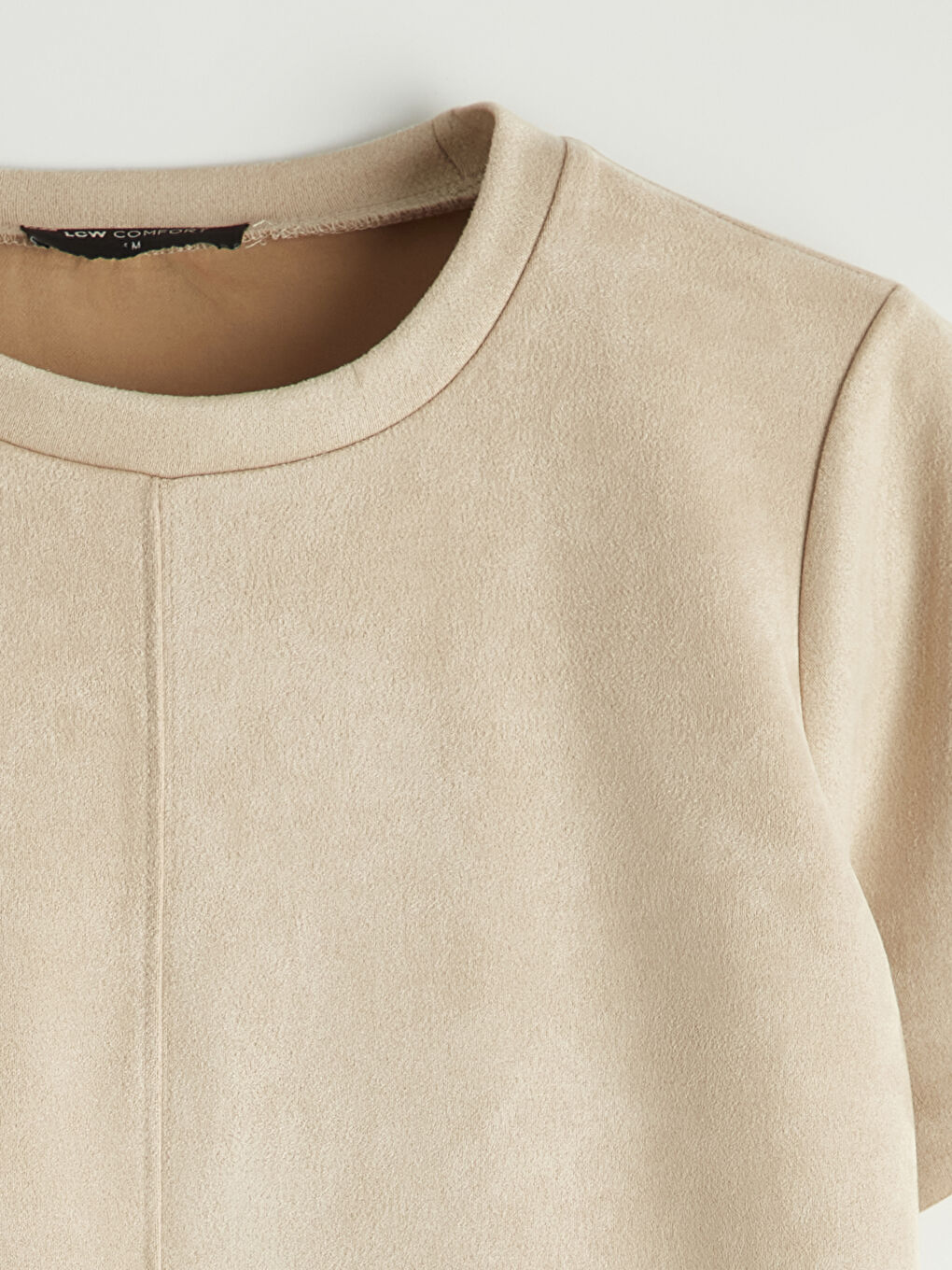 Bej Bisiklet Yaka Süet Görünümlü Elbise	-1