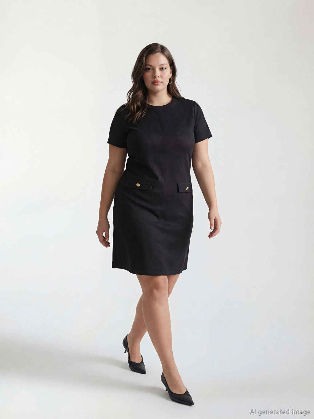 فستان قصير ستايل شامواه برقبة دائرية.-1