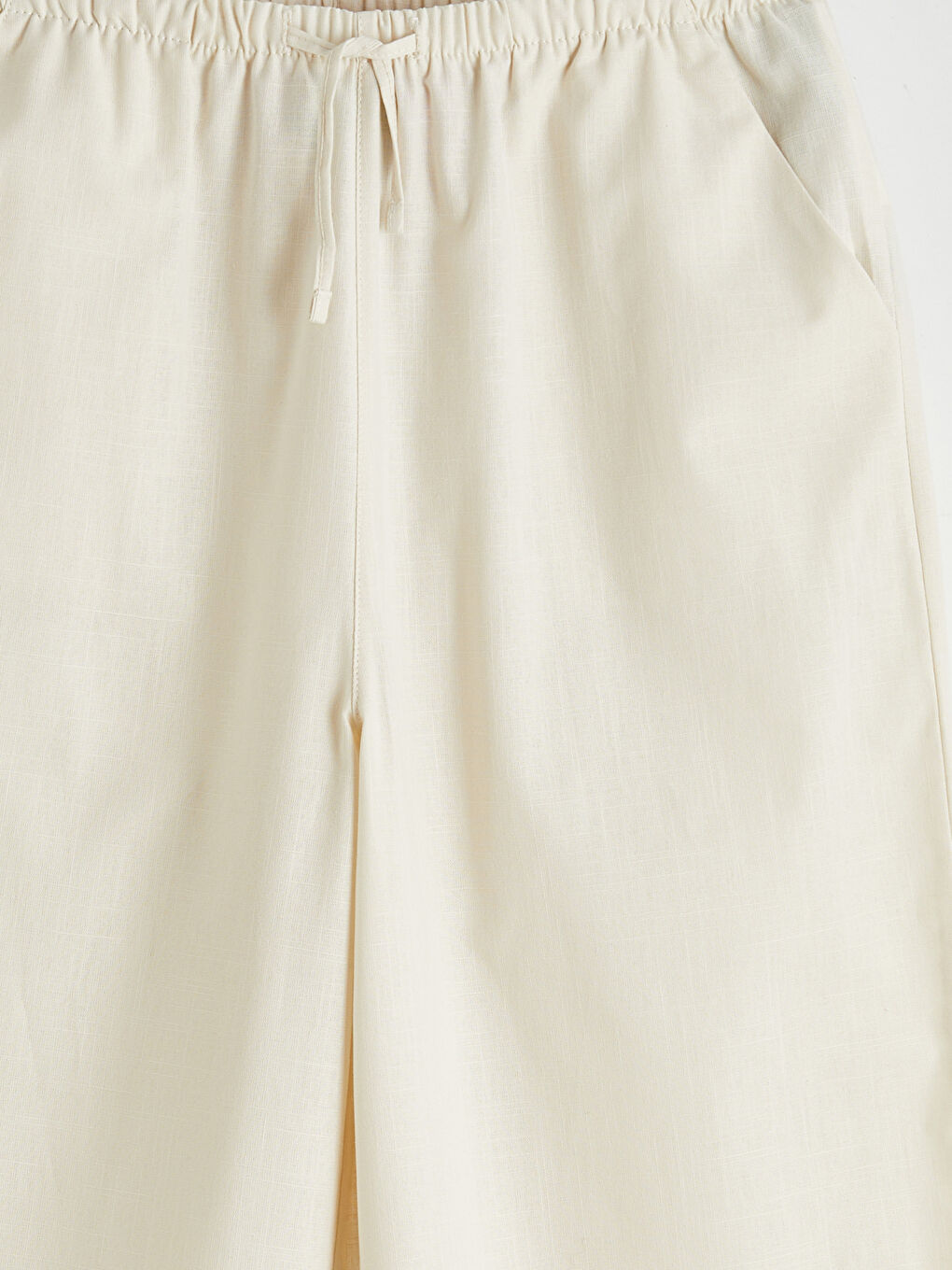 Bej Beli Lastikli Kız Çocuk Poplin Pantolon-2