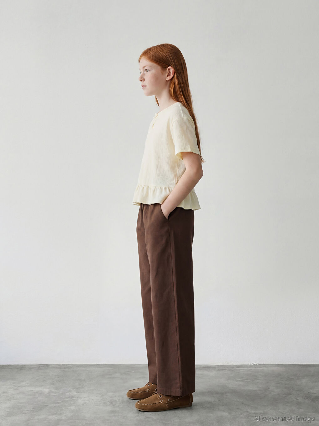 بنطلون بوبلين للبنات بخصر مطاطي-1