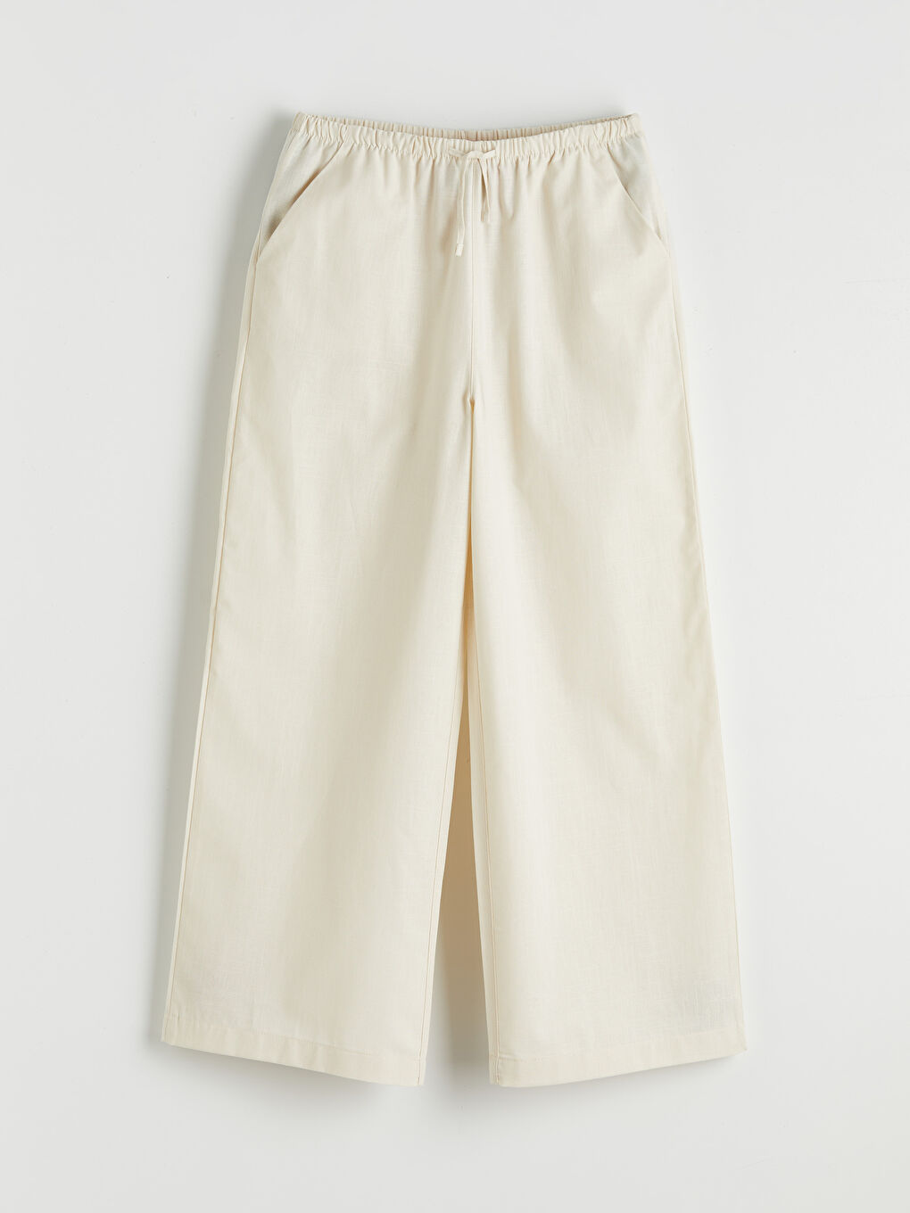 Bej Beli Lastikli Kız Çocuk Poplin Pantolon