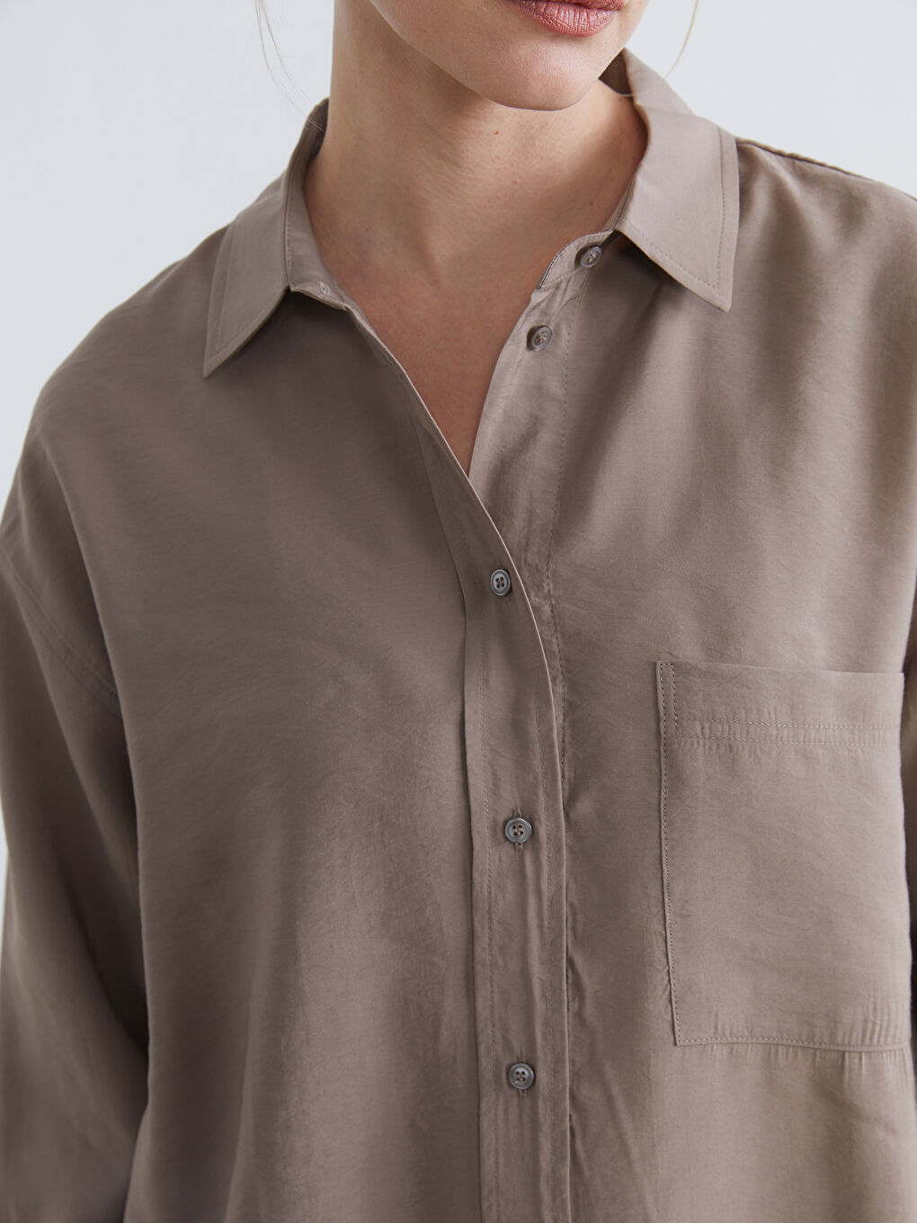 Bej Cepli Modal Karışımlı Kadın Gömlek-2