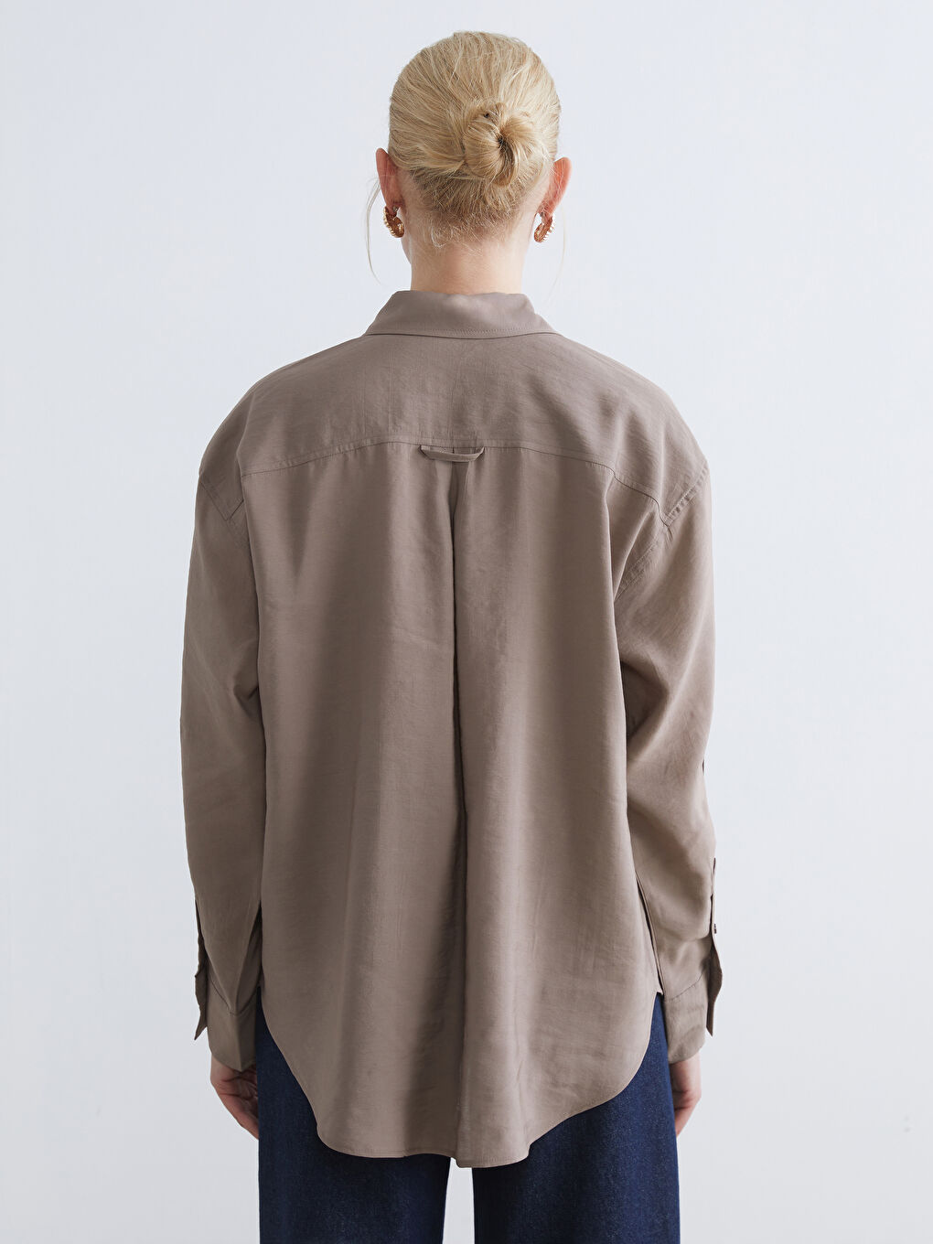 Bej Cepli Modal Karışımlı Kadın Gömlek-3