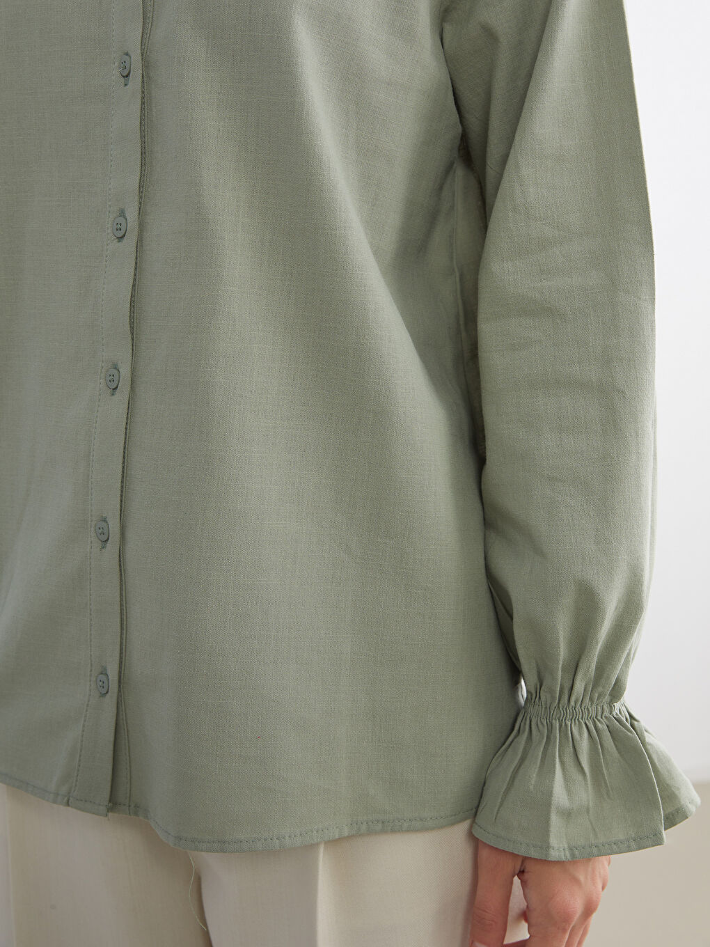 Yeşil Bisiklet Yaka Kadın Gömlek-2