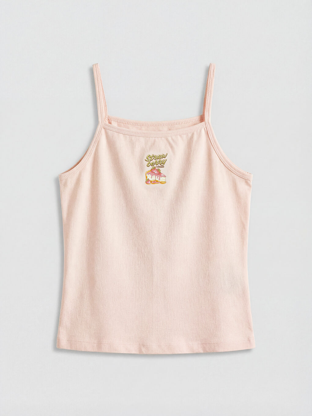 Pembe Baskılı Kız Çocuk İp Askılı Atlet