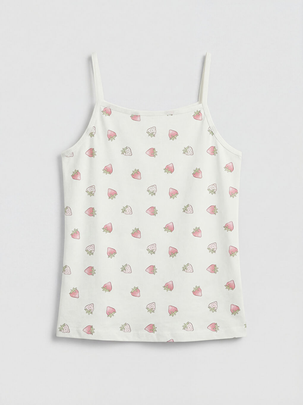 Beyaz Baskılı Kız Çocuk İp Askılı Atlet