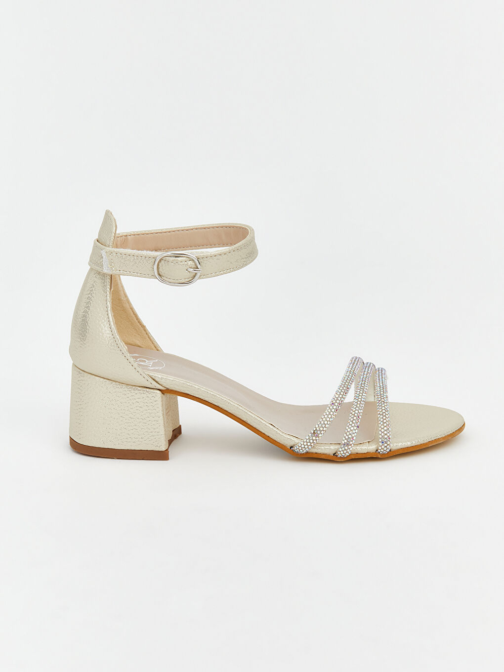 Sarı Parlak Taşlı Kız Çocuk Topuklu Ayakkabı-1