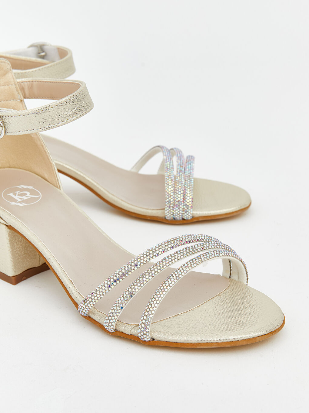 Sarı Parlak Taşlı Kız Çocuk Topuklu Ayakkabı-2