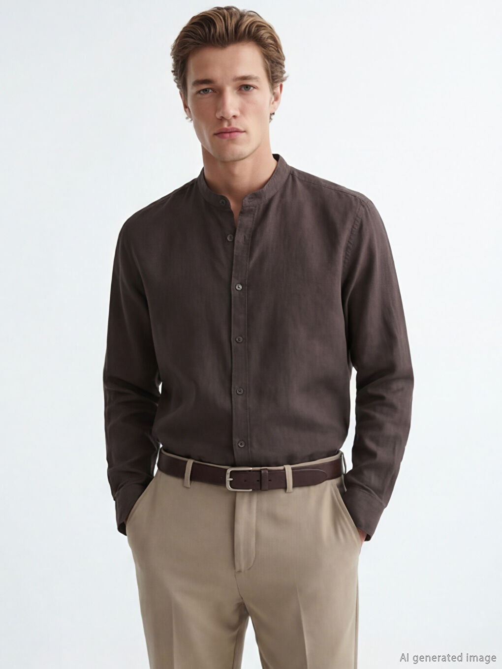 Cămașă bărbătească cu guler bandă, aspect de in-1