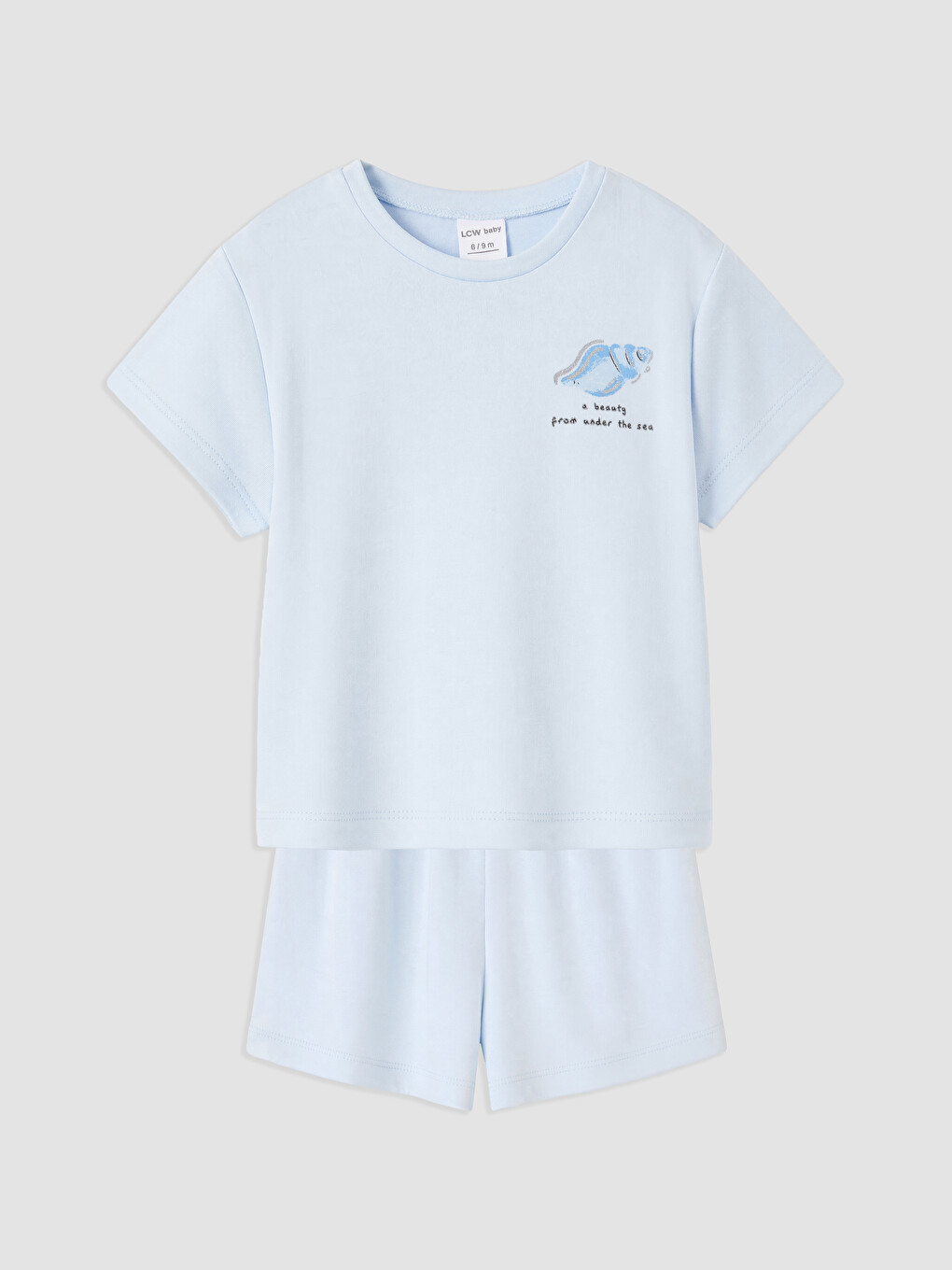 Mavi Deniz Kabuğu Baskılı Kız Bebek Pijama Takımı