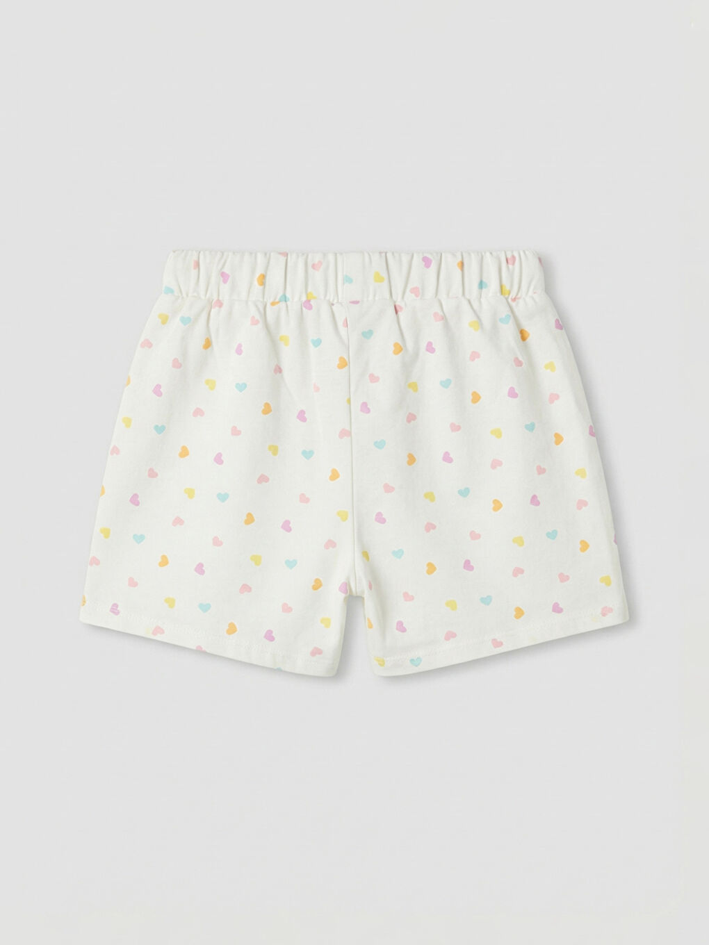 Ekru Beli Lastikli Kalp Desenli Kız Çocuk Şort-1