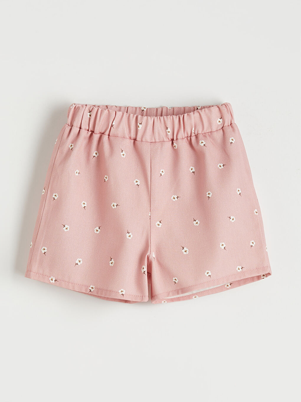 Pembe Beli Lastikli Çiçekli Kız Çocuk Şort