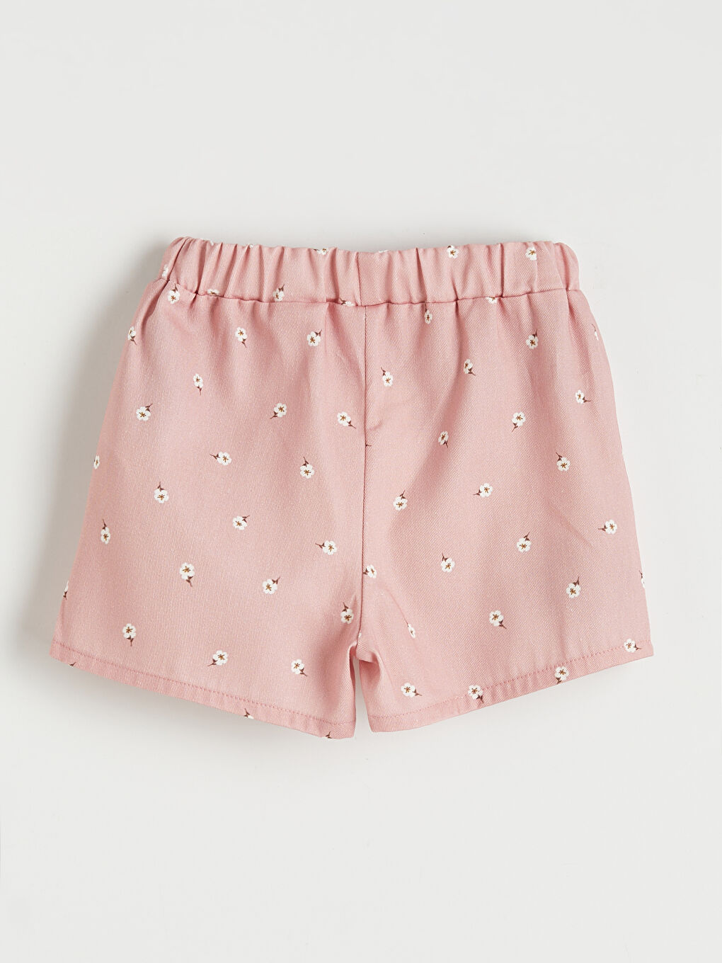 Pembe Beli Lastikli Çiçekli Kız Çocuk Şort-1