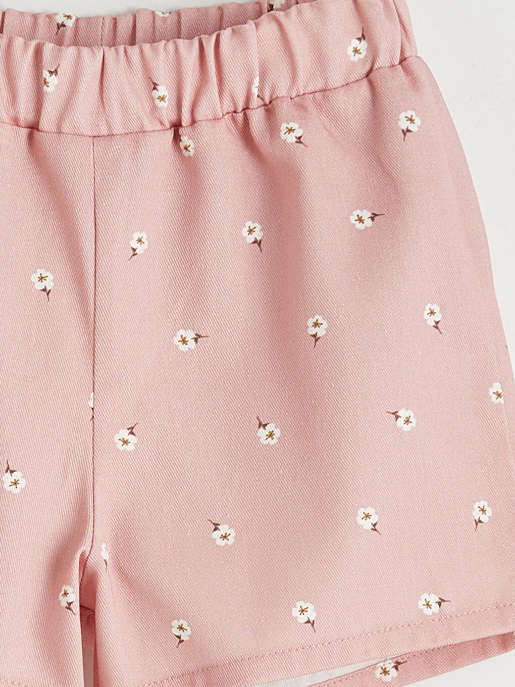 Pembe Beli Lastikli Çiçekli Kız Çocuk Şort-2