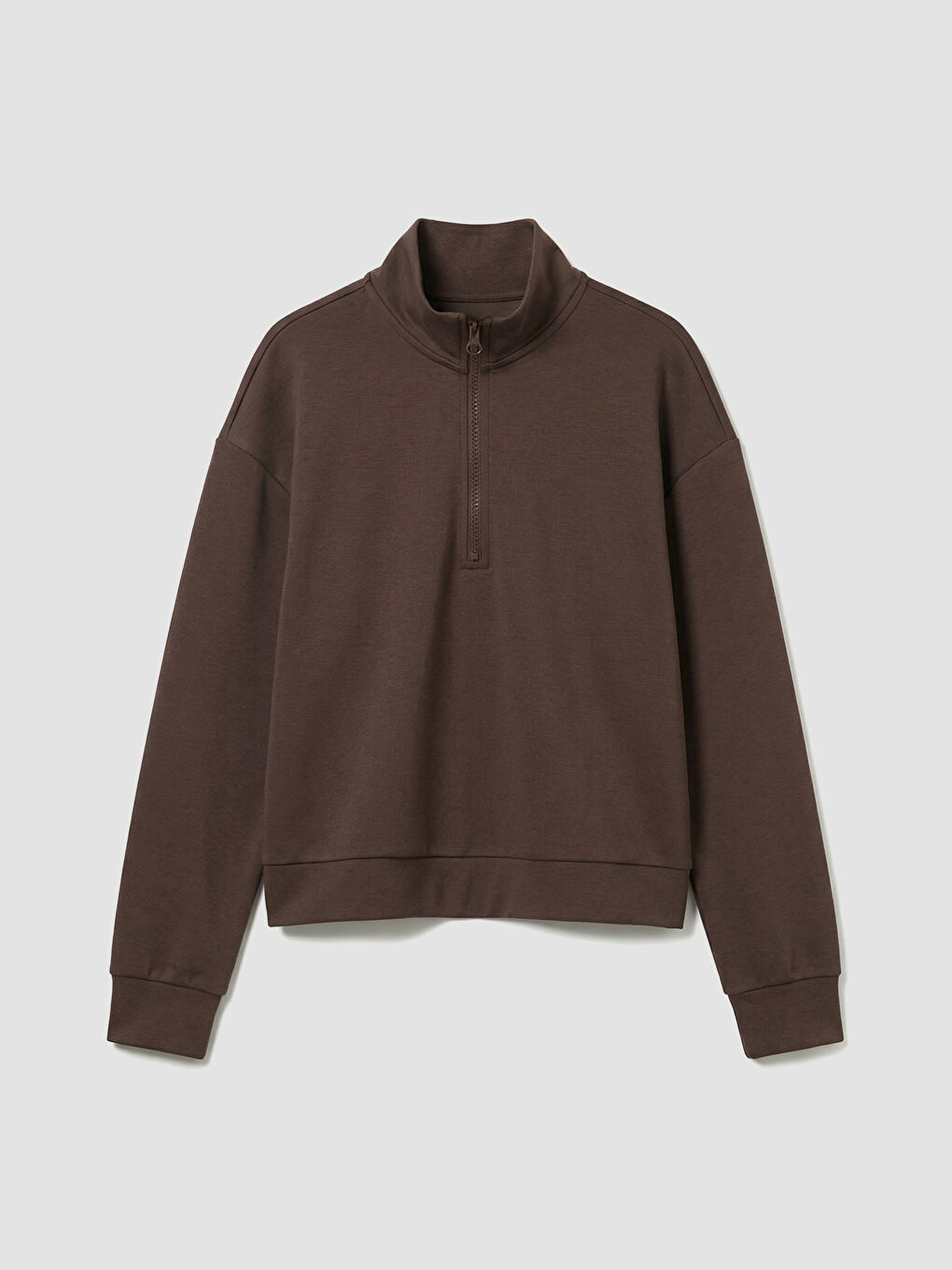 Kahverengi Fermuarlı Dik Yaka Kız Çocuk Soft Touch Sweatshirt