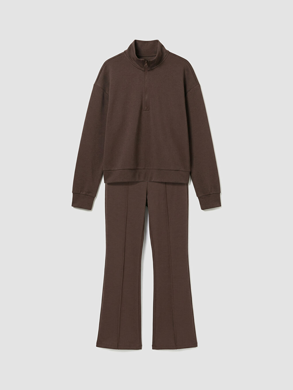 Kahverengi Dik Yaka Kız Çocuk Soft Touch Sweatshirt ve Tayt