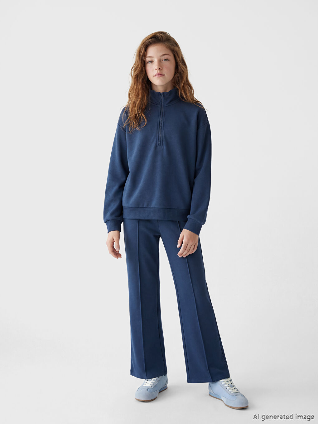 İndigo Dik Yaka Kız Çocuk Soft Touch Sweatshirt ve Tayt