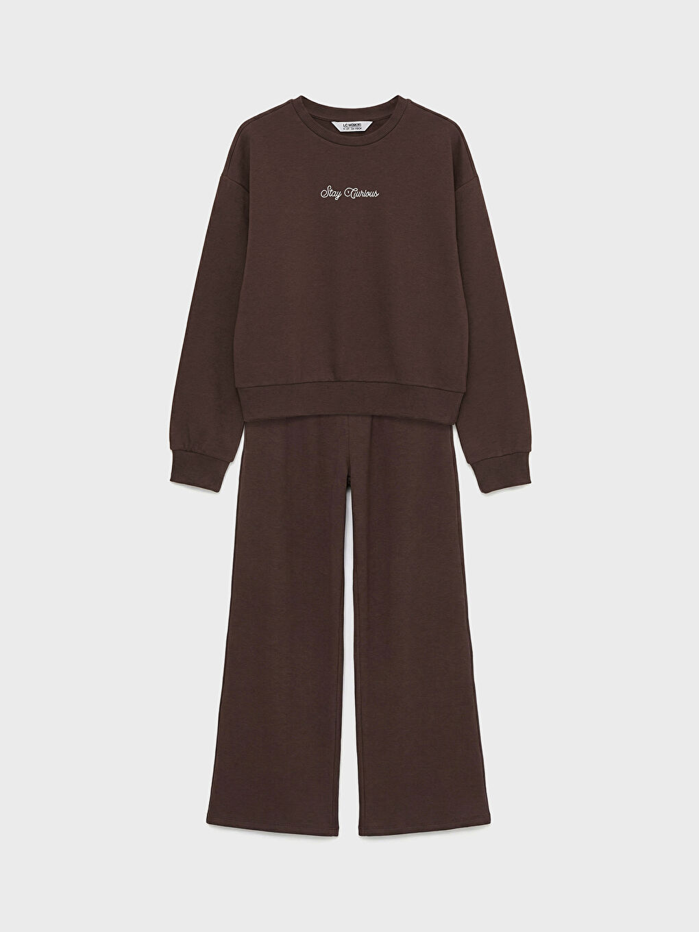 Kahverengi Baskılı Kız Çocuk Sweatshirt ve Eşofman Altı