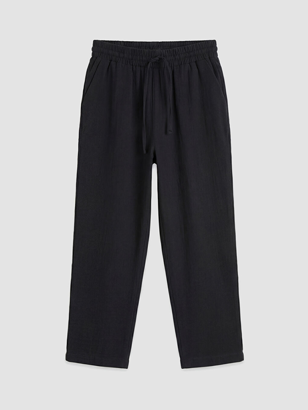 Siyah Havuç Kesim Dokulu Kadın Müslin Pantolon