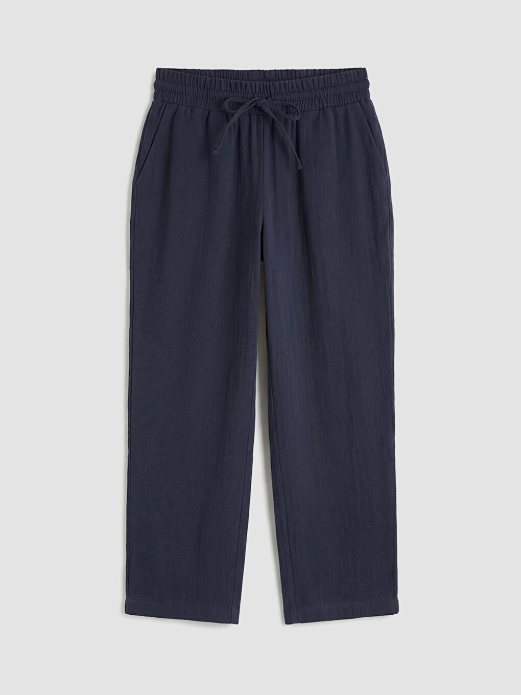 Lacivert Havuç Kesim Dokulu Kadın Müslin Pantolon-4