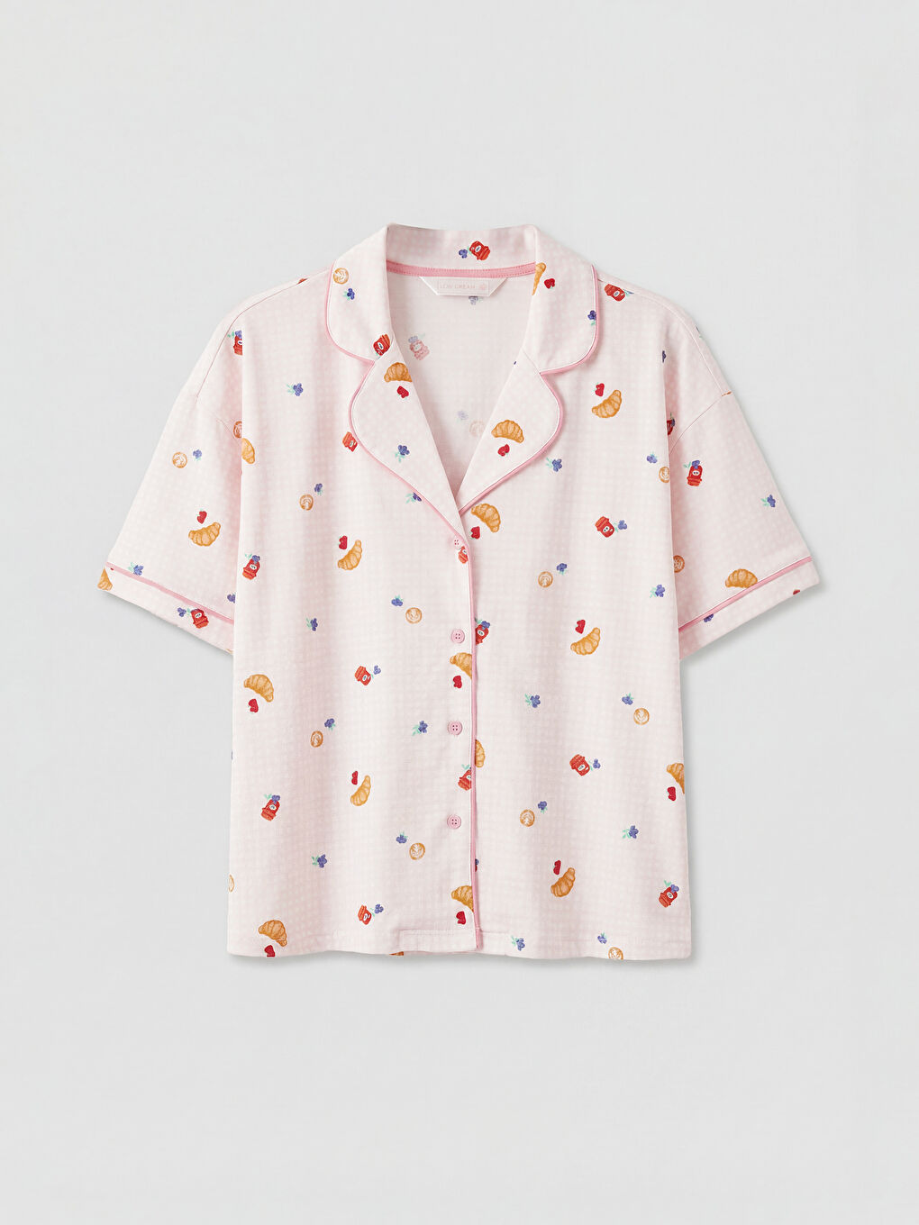 Ekru Gömlek Yaka Baskılı Kadın Şortlu Pijama Takımı-1