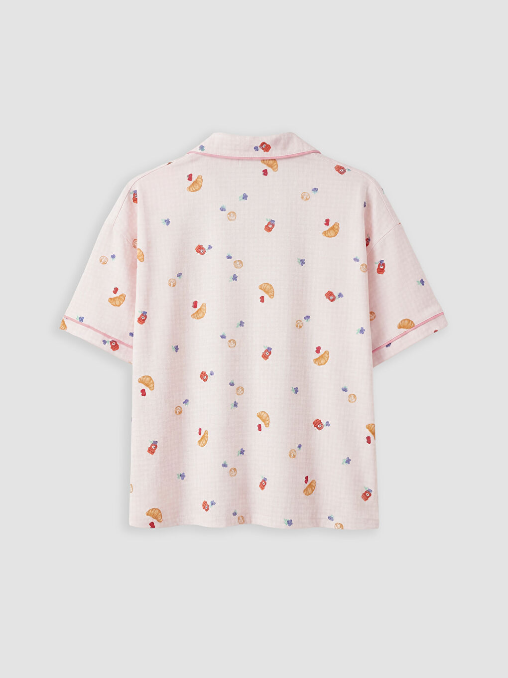 Ekru Gömlek Yaka Baskılı Kadın Şortlu Pijama Takımı-2