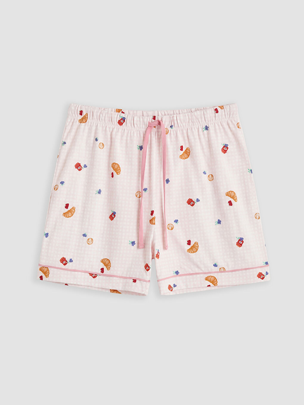 Ekru Gömlek Yaka Baskılı Kadın Şortlu Pijama Takımı-3