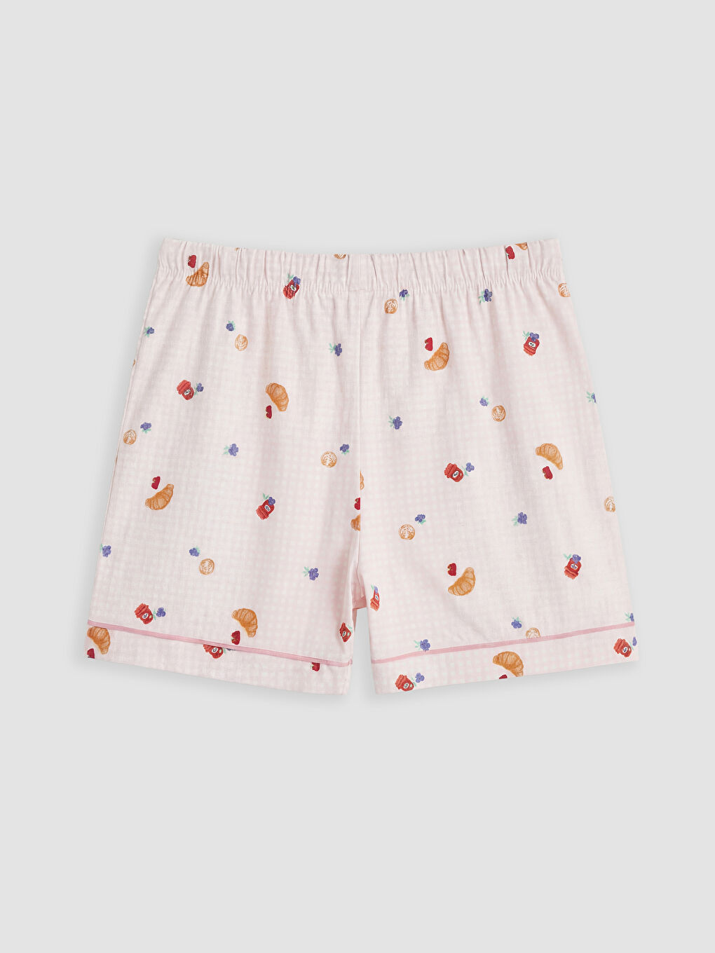 Ekru Gömlek Yaka Baskılı Kadın Şortlu Pijama Takımı-4