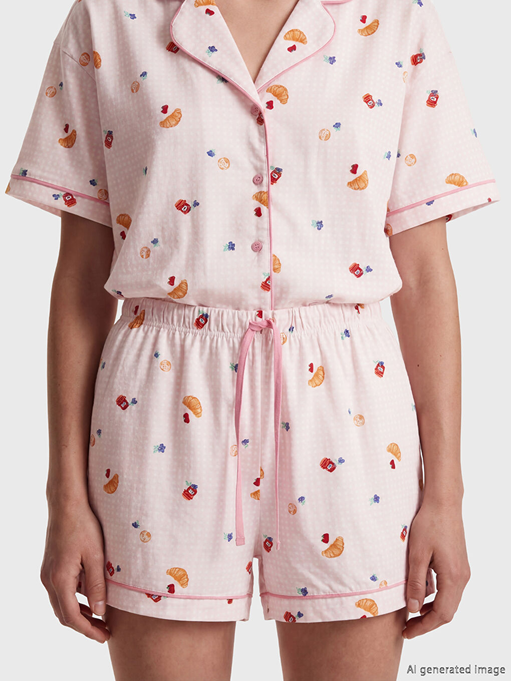 Set de pijamale scurte imprimat pentru femei cu guler de cămașă-2