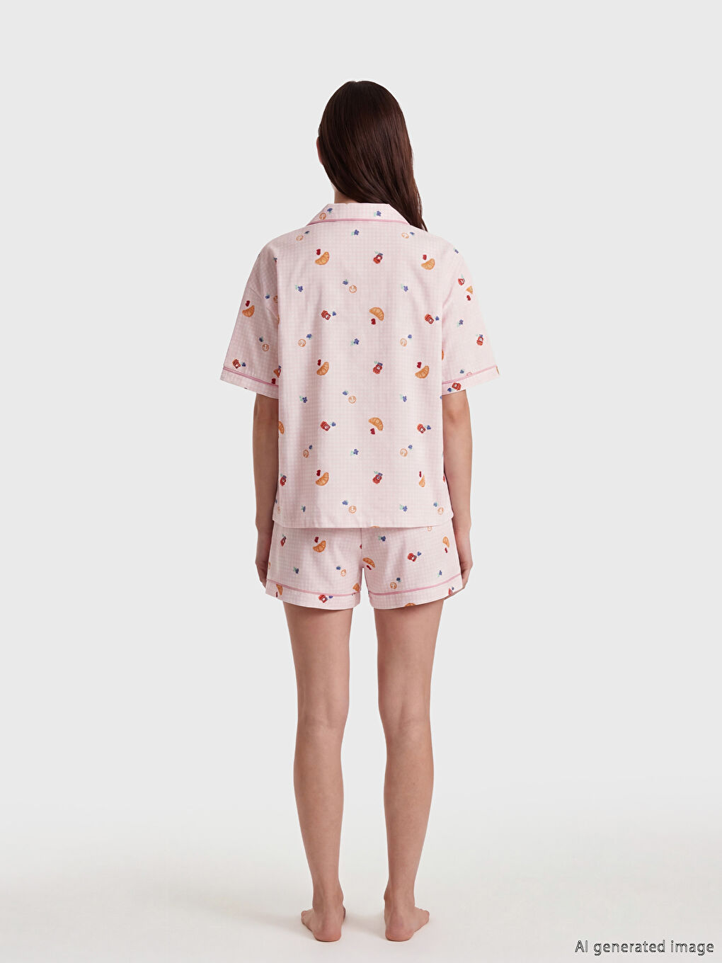 Set de pijamale scurte imprimat pentru femei cu guler de cămașă-3