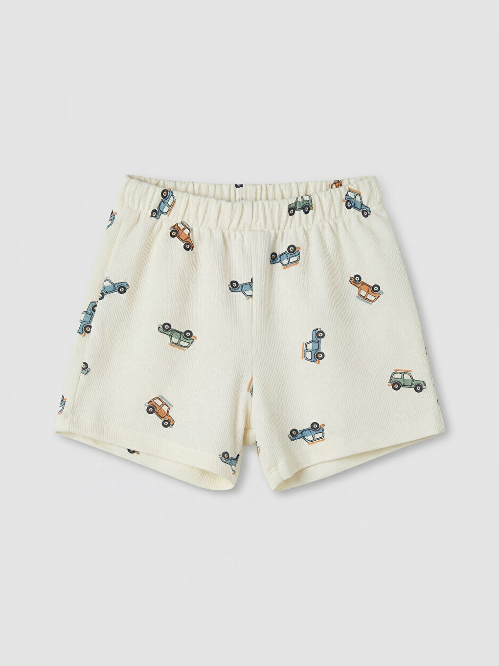 Ekru Araba Baskılı Erkek Bebek Şort