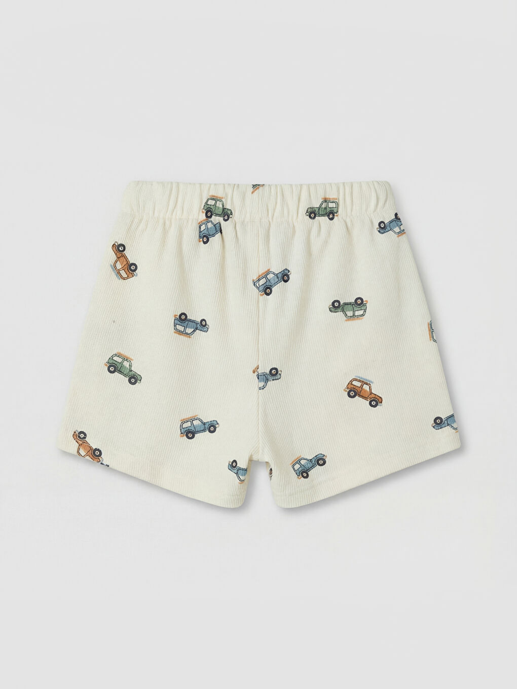 Ekru Araba Baskılı Erkek Bebek Şort-1