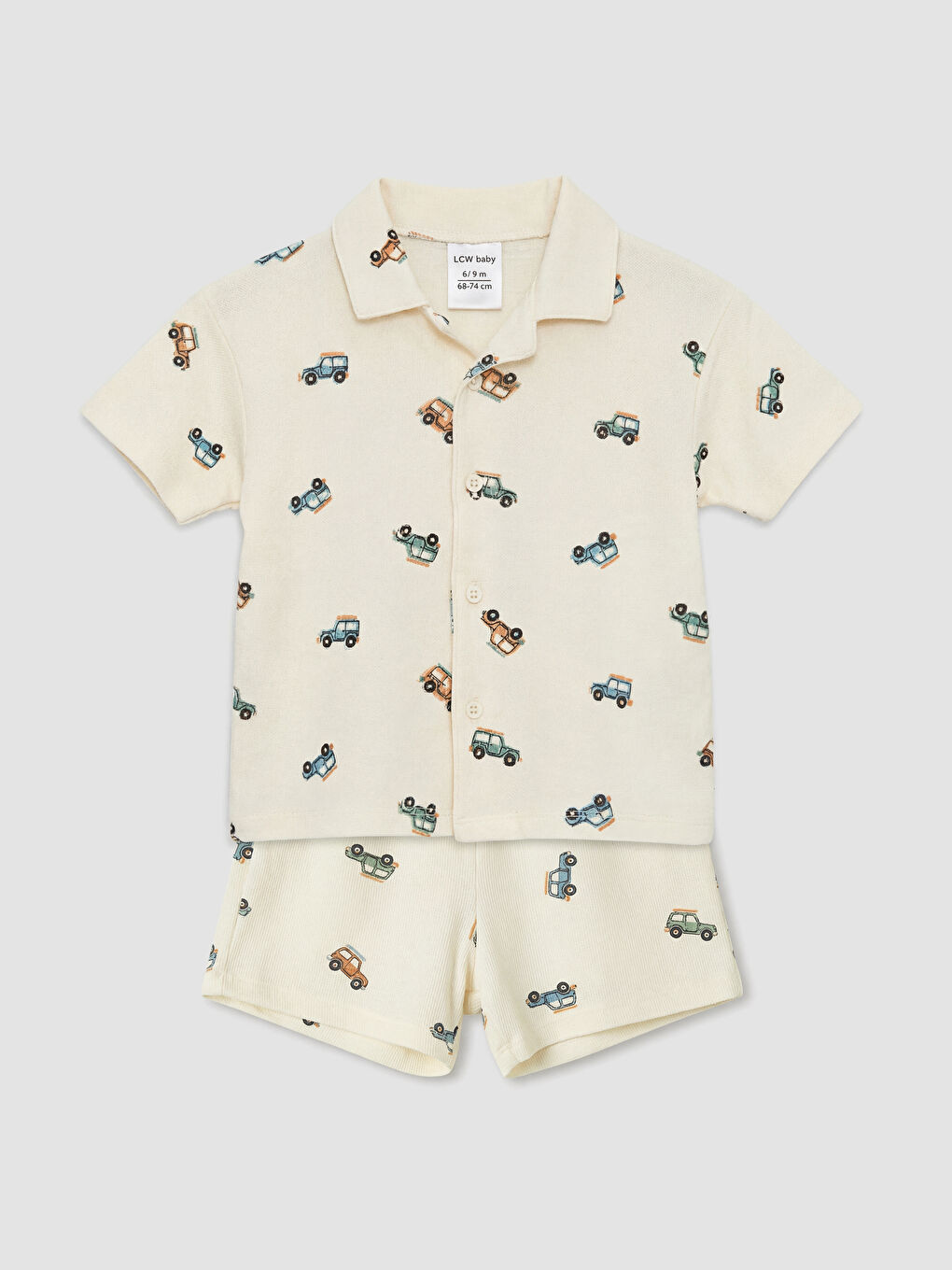 Ekru Araba Desenli Erkek Bebek Takım