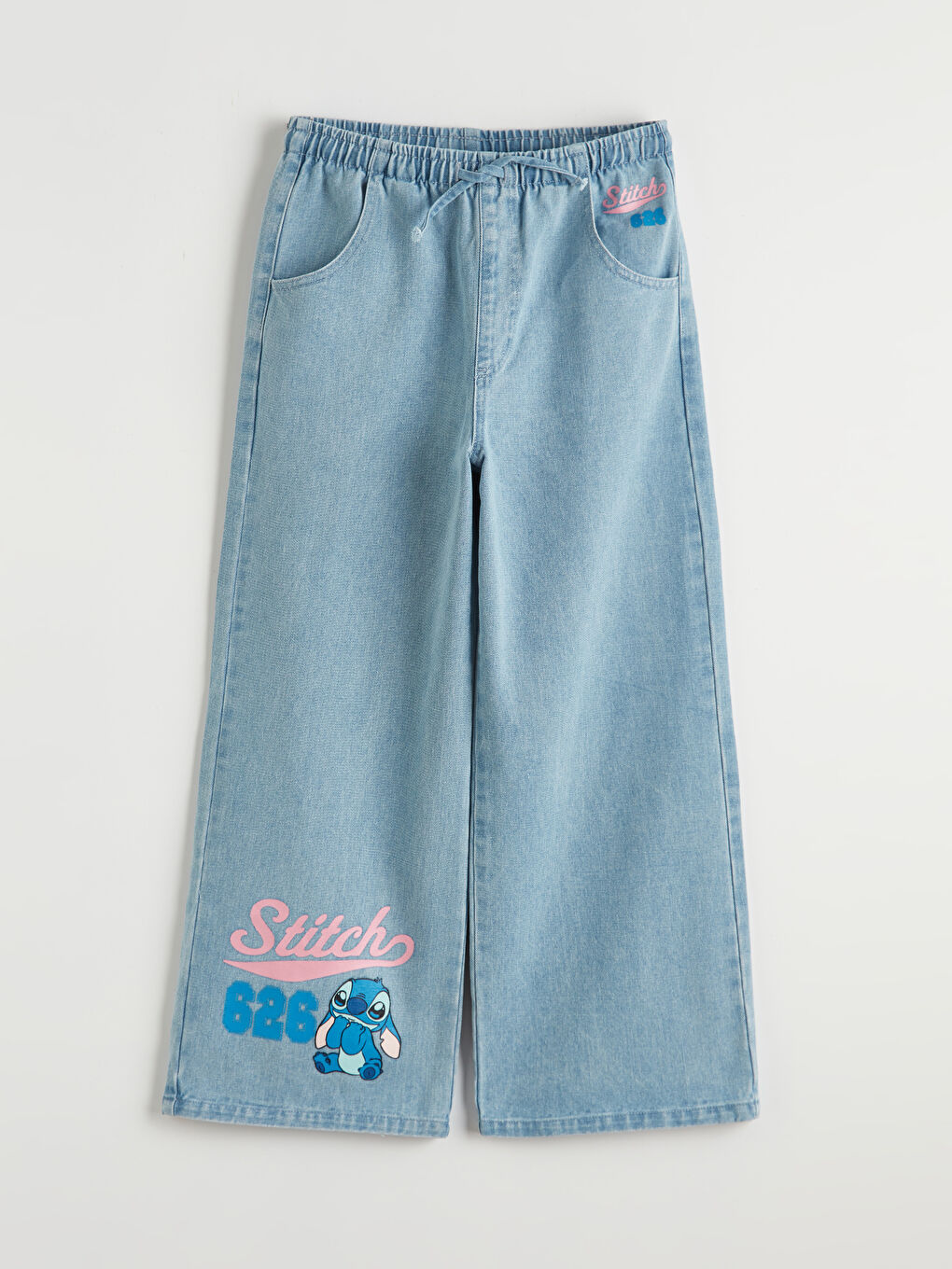 Τζιν πλατύ παντελόνι Stitch με στάμπα για κορίτσια