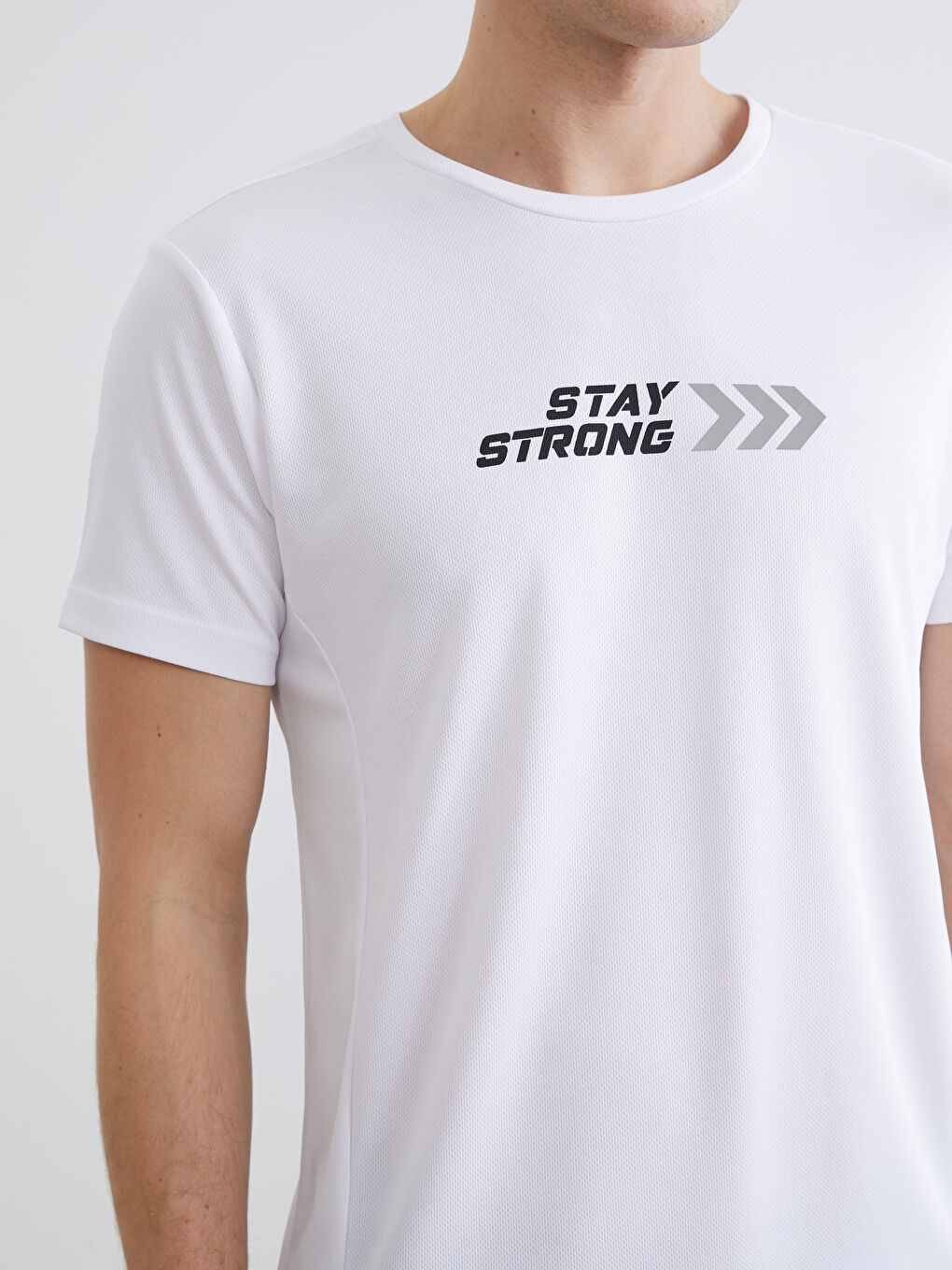 Beyaz Bisiklet Yaka Baskılı Erkek Spor Tişört-2