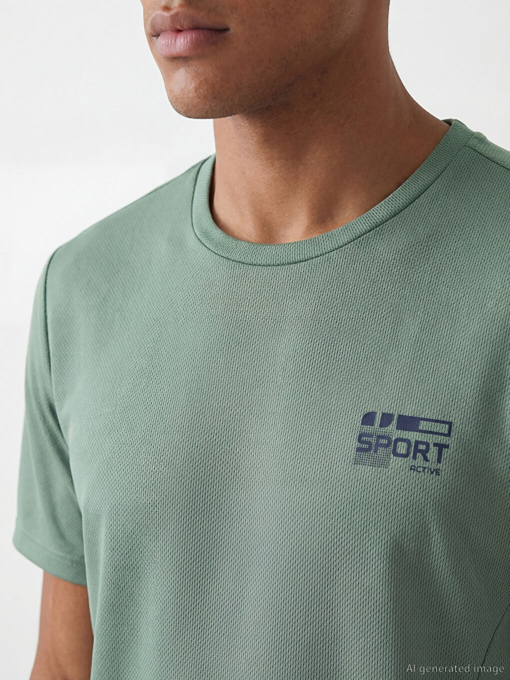 Yeşil Bisiklet Yaka Baskılı Erkek Spor Tişört-2