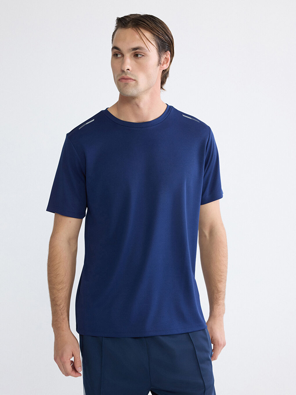 Lacivert Bisiklet Yaka Erkek Spor Tişört