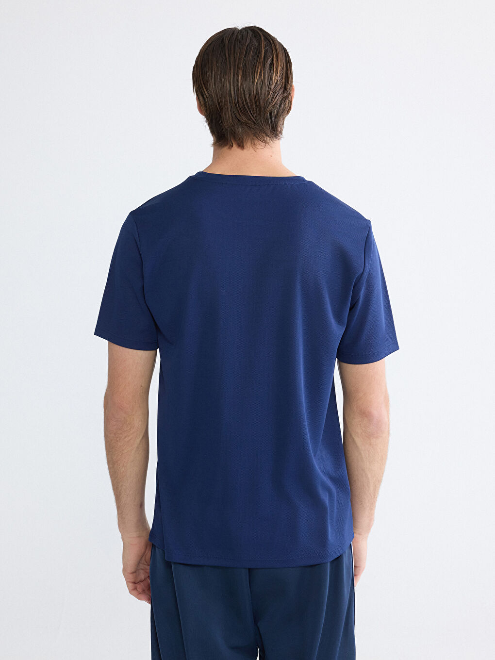 Lacivert Bisiklet Yaka Erkek Spor Tişört-3