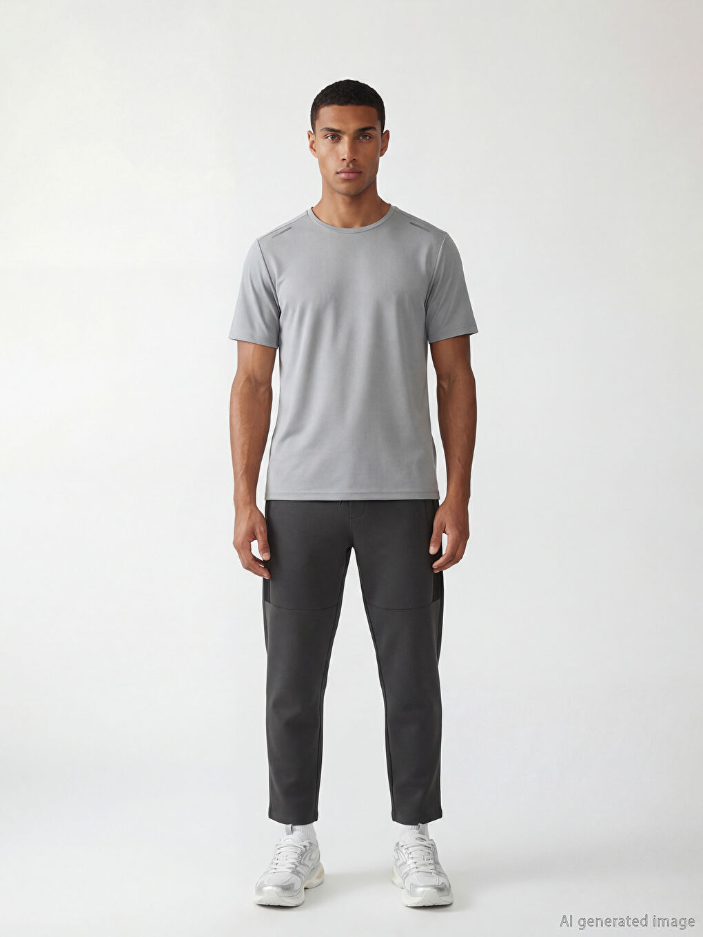 Gri Bisiklet Yaka Erkek Spor Tişört-1