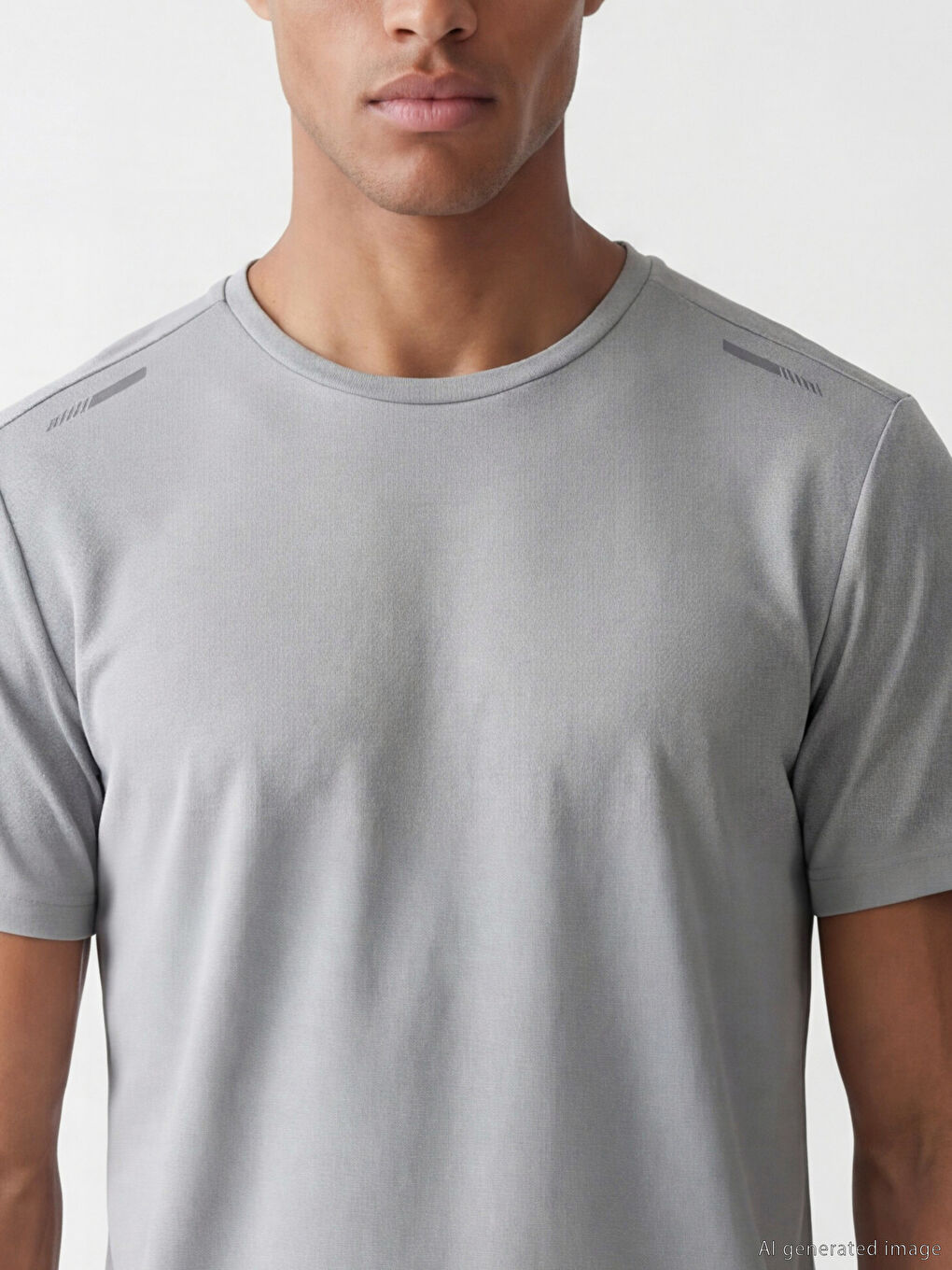 Gri Bisiklet Yaka Erkek Spor Tişört-2